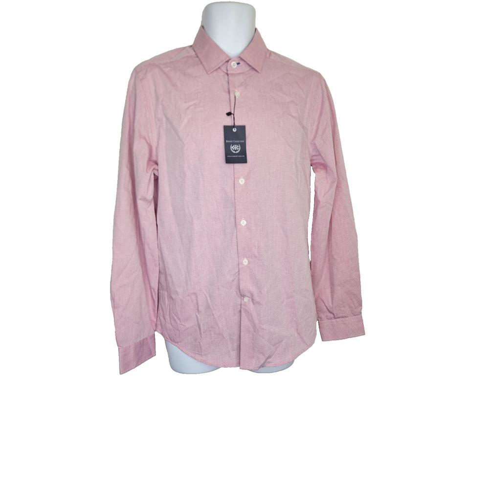 Report Collection Men's M Pink Diamond Print Long Sleeve Modern Fit Shirt NWT